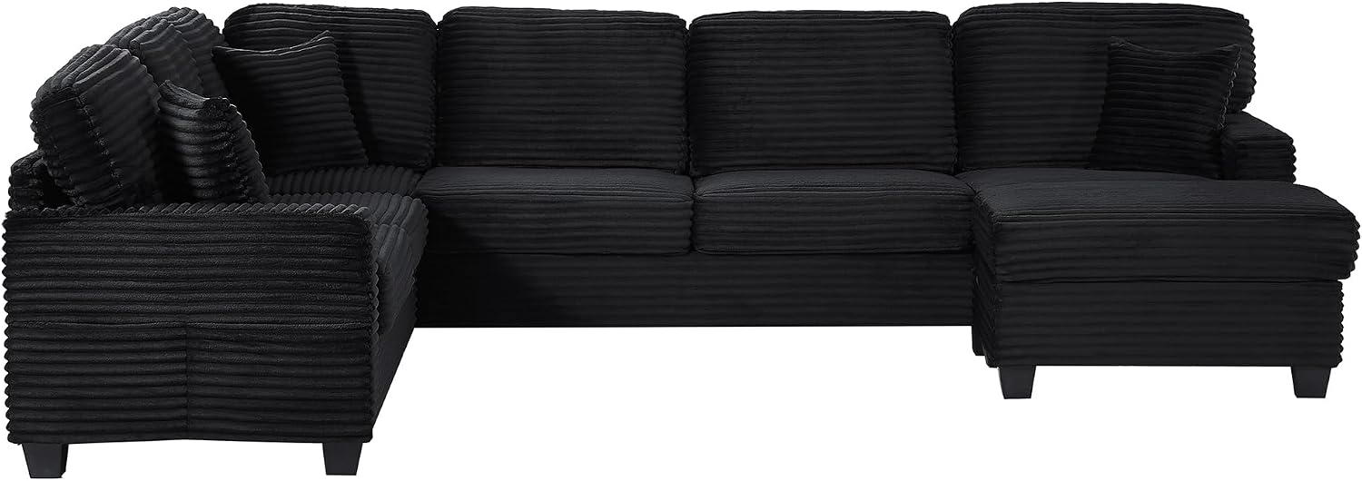125.2' Sectional Sofa U-Shaped Upholstered Sofa L-Shaped Couch with a Movable Ottoman and Side Storage Pockets for Living Room, Black