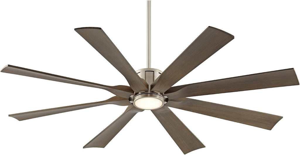 Possini Euro Design 60' Defender Modern Large Outdoor Ceiling Fan with LED Light Remote Control Brushed Nickel Weathered Oak Blades Dimmable Damp Rated for Patio Exterior House Porch Gazebo Garage