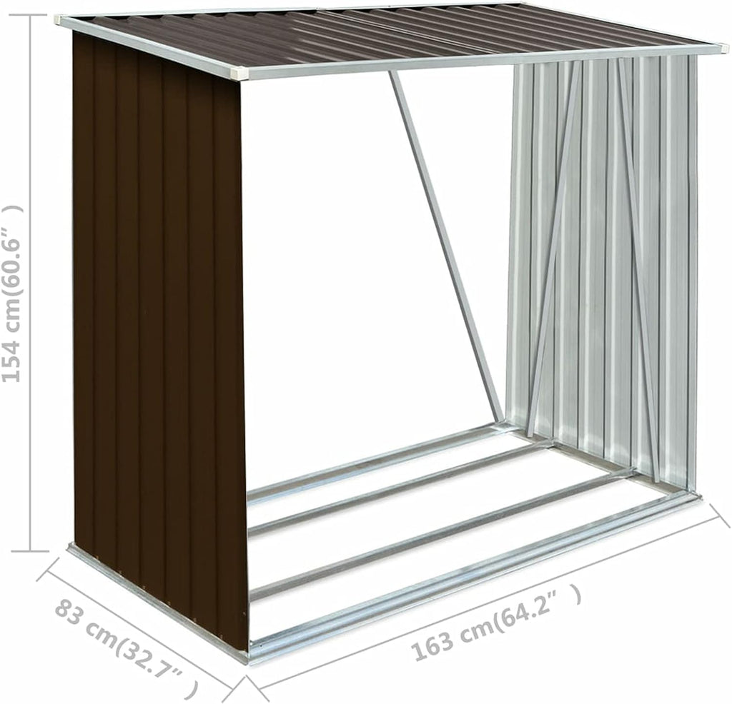 Gecheer Firewood Rack Brackets Garden Log Storage Shed Galvanized Steel 64.2'x32.7'x60.6' Brown