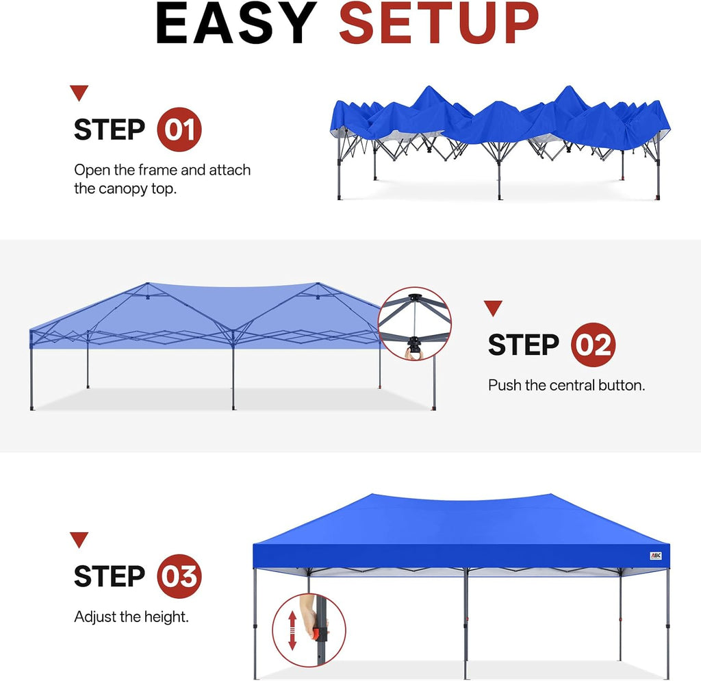 ABCCANOPY 10x20 Pop Up Canopy Tent, Easy Setup Instant Shelter with Wheeled Bag, Heavy Duty Outdoor Canopy for Beach, Market, Backyard, UV Protection, Outdoor Weather Protection (Royal Blue, 10x20)