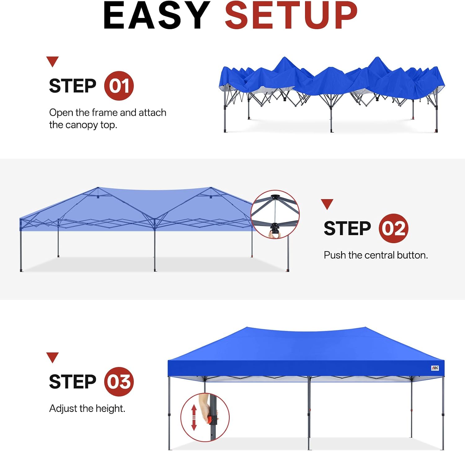ABCCANOPY 10x20 Pop Up Canopy Tent, Easy Setup Instant Shelter with Wheeled Bag, Heavy Duty Outdoor Canopy for Beach, Market, Backyard, UV Protection, Outdoor Weather Protection (Royal Blue, 10x20)