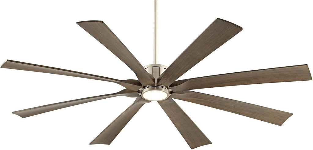 Possini Euro Design 70' Defender Modern Large Outdoor Ceiling Fan with LED Light Remote Control Brushed Nickel Weathered Oak Blades Dimmable Damp Rated for Patio Exterior Roof Porch Gazebo Barn