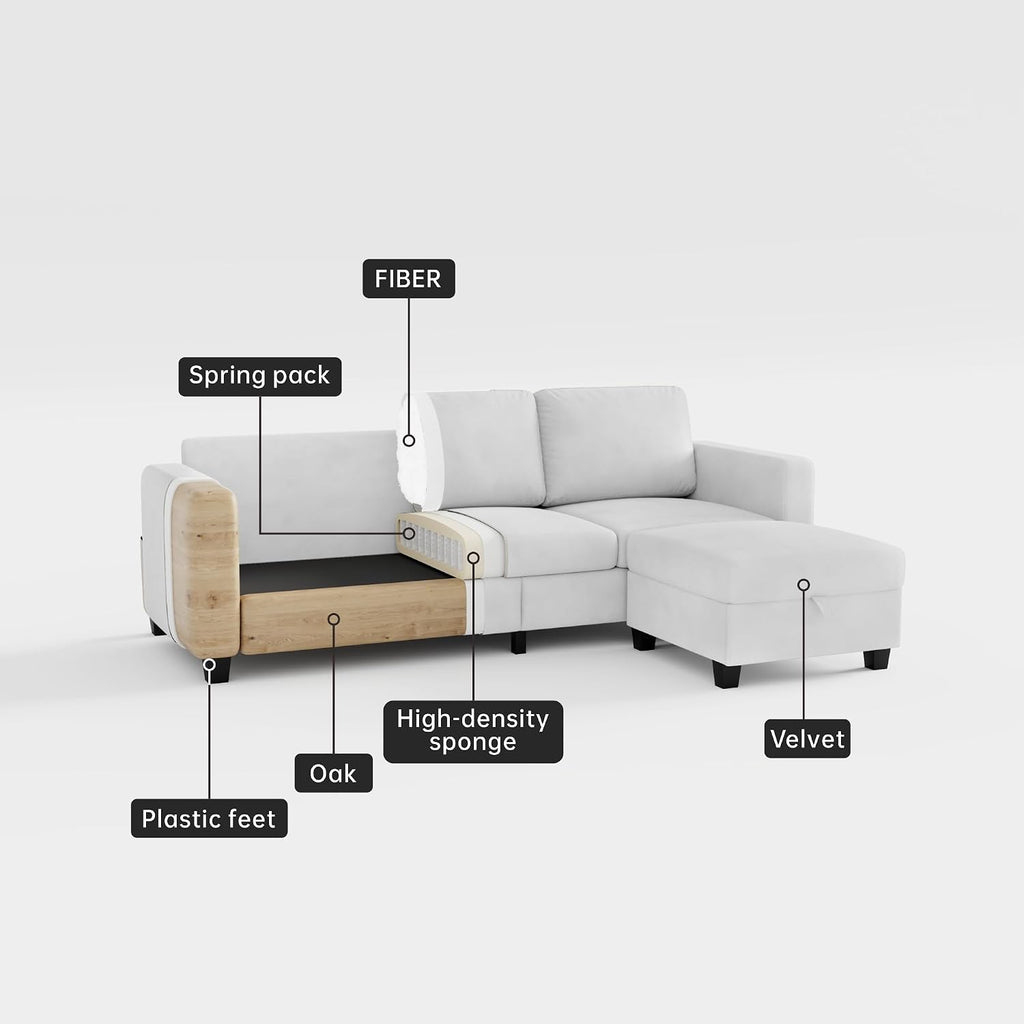 Youmumeub Sectional Couches for Living Room - Convertible Sofa and Storage Bench,79''Modern Corner Configuration,Suitable for Living Room, Apartment, Bedroom and Office-Beige