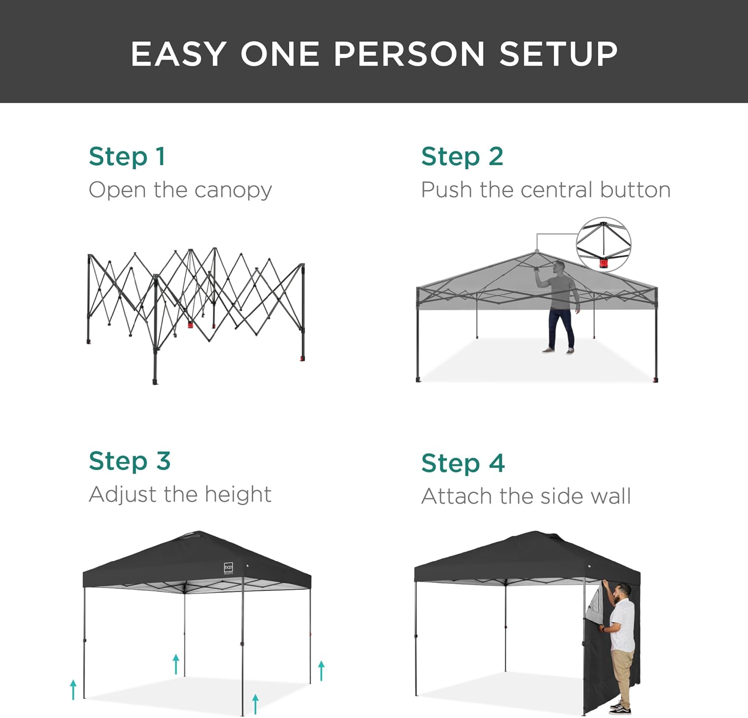 Best Choice Products 10x10ft Pop Up Canopy Tent with Sidewall, 1 Person 1 Minute Set Up, Carry Case, 4 Weight Bags - Gray