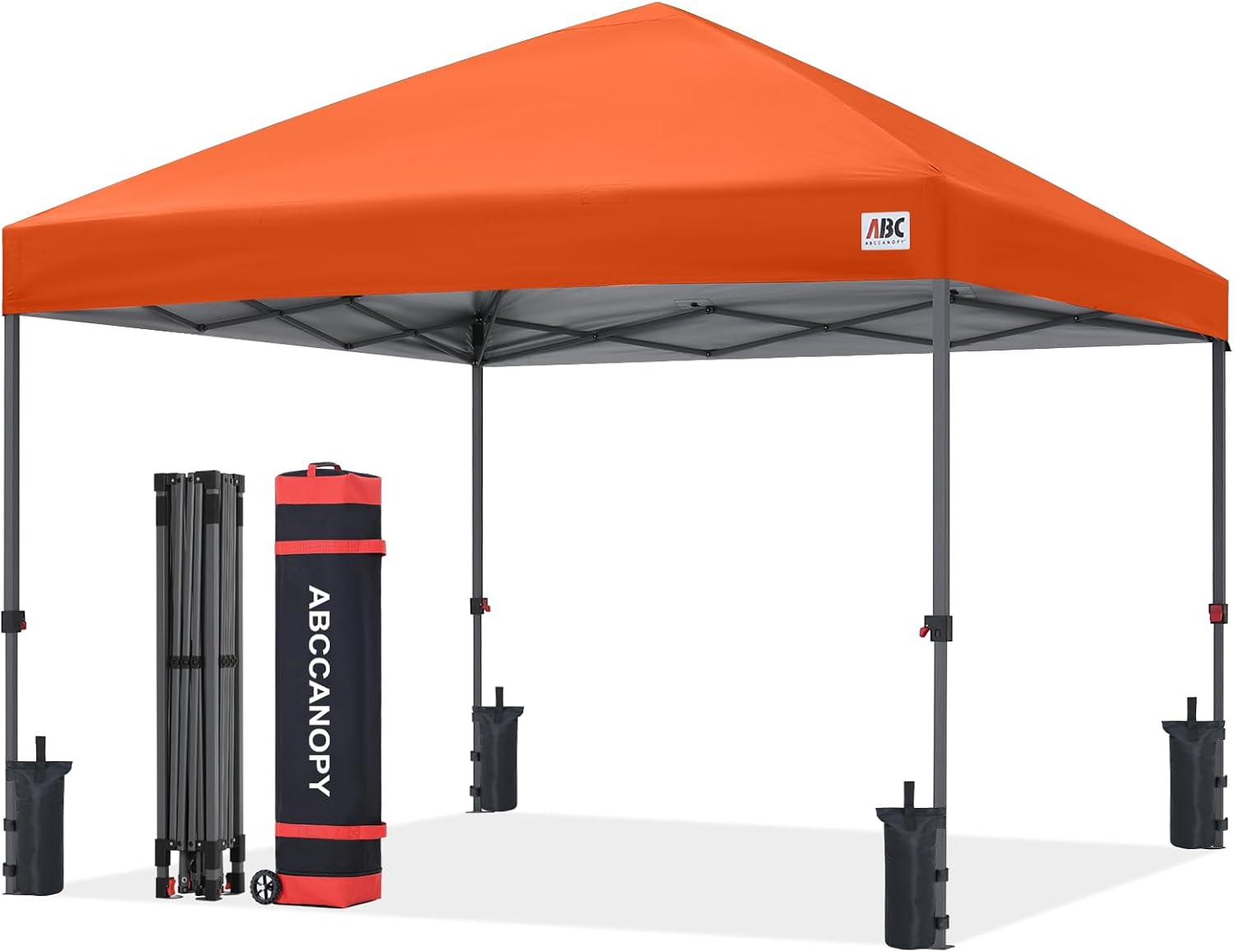 ABCCANOPY 10x10 Pop Up Canopy Tent, Easy Setup Instant Shelter with Wheeled Bag, Heavy Duty Outdoor Canopy for Beach, Market, Backyard, UV Protection, Outdoor Weather Protection (Orange, 10x10)