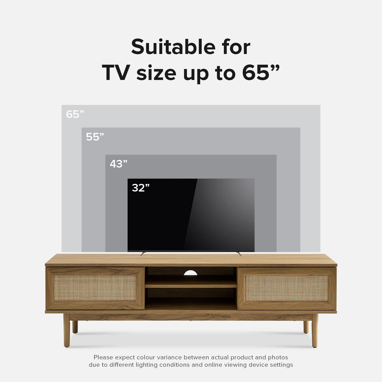 mopio Haylee TV Stand, Modern Farmhouse Television Stand for 55/60/65 inch TV, Natural Rattan Boho Entertainment Center with Storage, Media Console Credenza Table for Living Room, Bedroom (Oak 59')