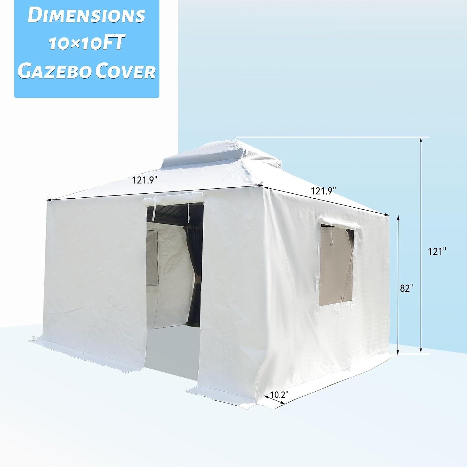 Domi 10'x10' Universal Winter Gazebo Cover, All Season Waterproof Enclosed Cover with Sidewalls and Mesh Windows, White