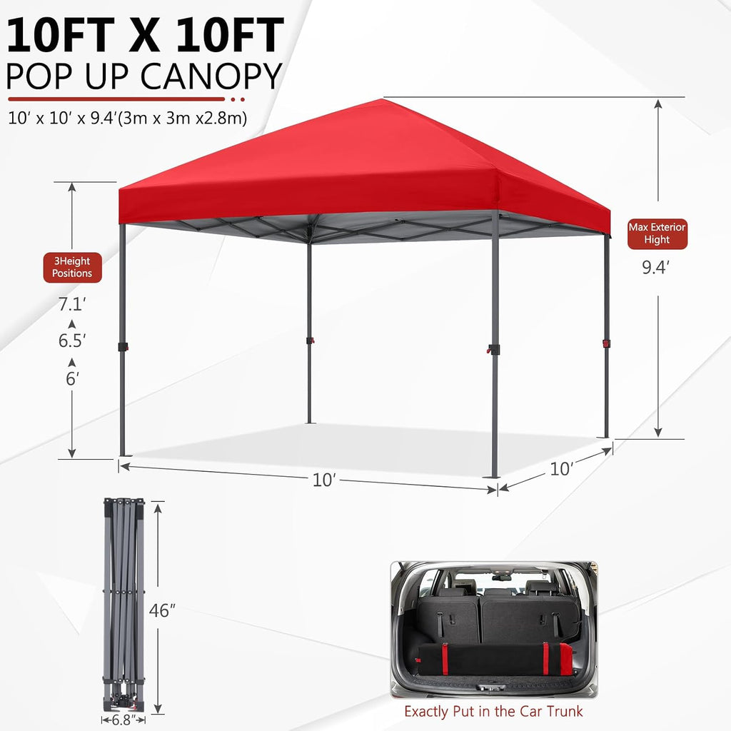 ABCCANOPY Outdoor Easy Pop up Canopy Tent 10x10 with 4 Sandbags, Red