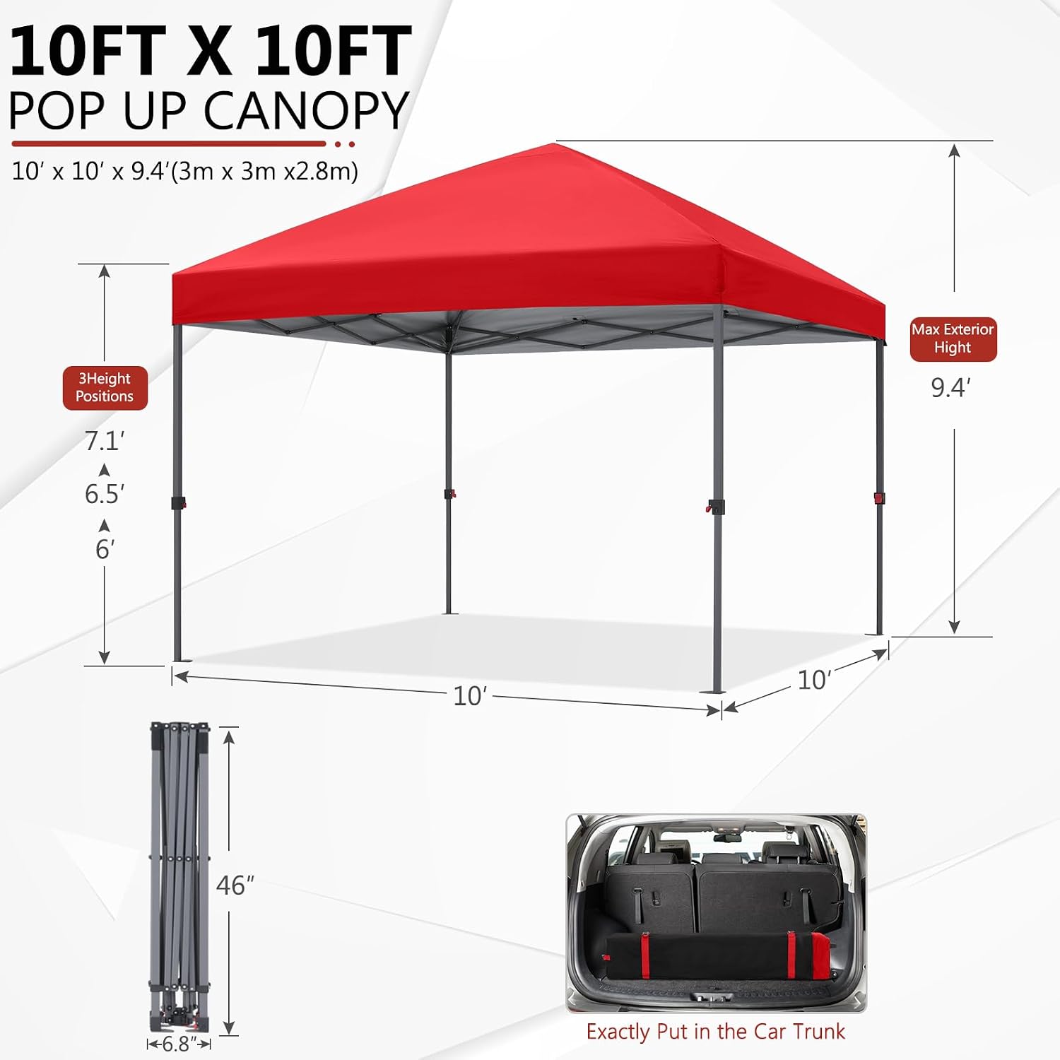 ABCCANOPY Outdoor Easy Pop up Canopy Tent 10x10 with 4 Sandbags, Red