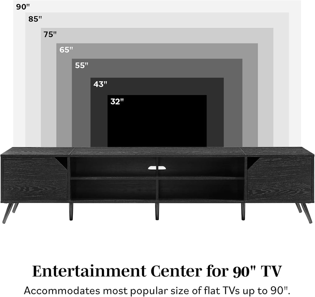 Walker Edison Nora Modern Minimal Open-Shelf TV Stand for TVs up to 90 Inches, 80 Inch, Black