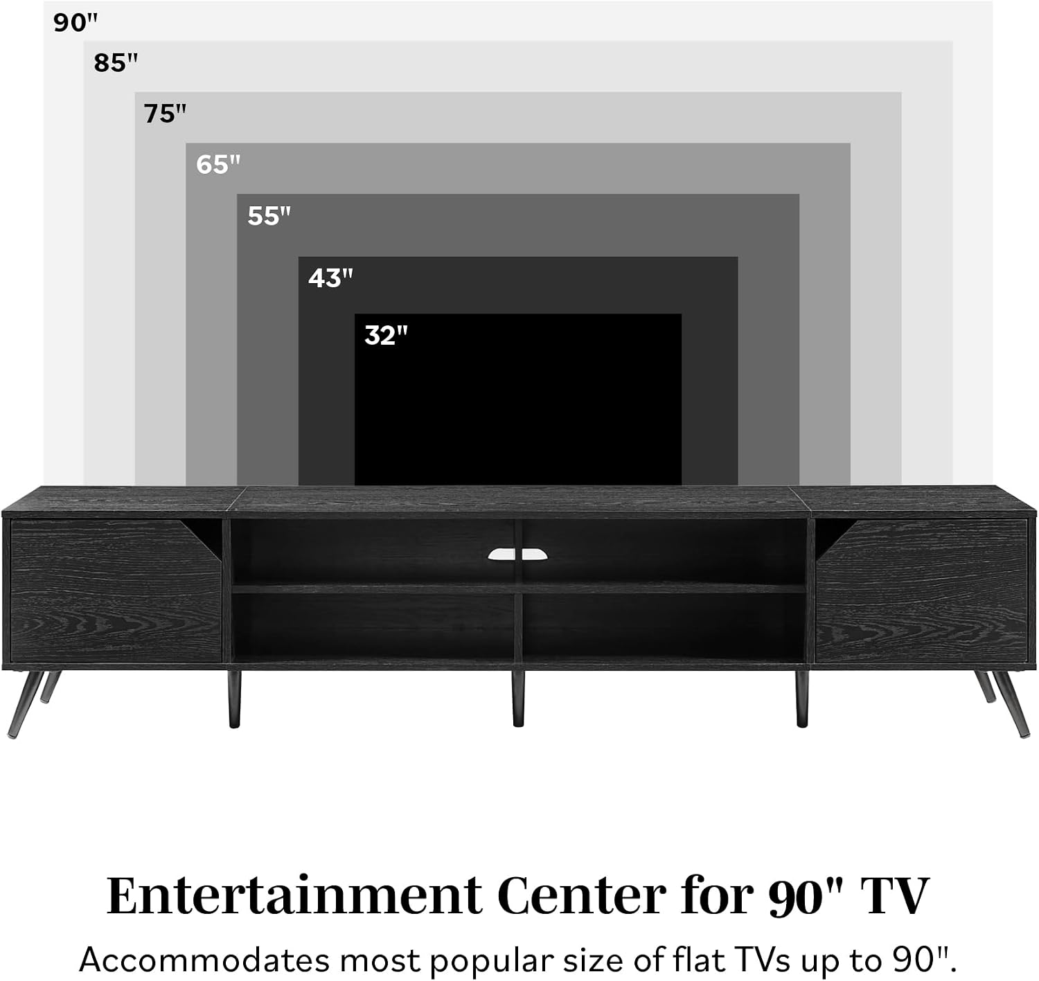 Walker Edison Nora Modern Minimal Open-Shelf TV Stand for TVs up to 90 Inches, 80 Inch, Black