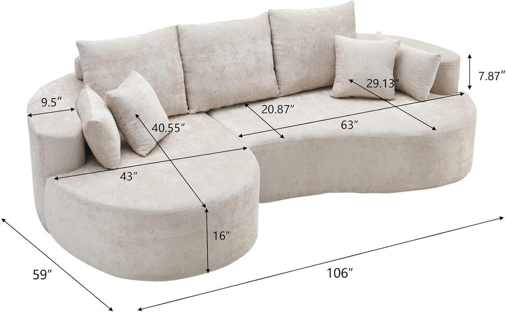 Christopher Knight Home Carden 106' Curved Modular Sectional Sofa, Comfy Sofa Couch with Chaise Lounge, Modern Cloud Couch with Deep Seat, Fabric Upholstered Set for Living Room Bedroom, Silver Lining