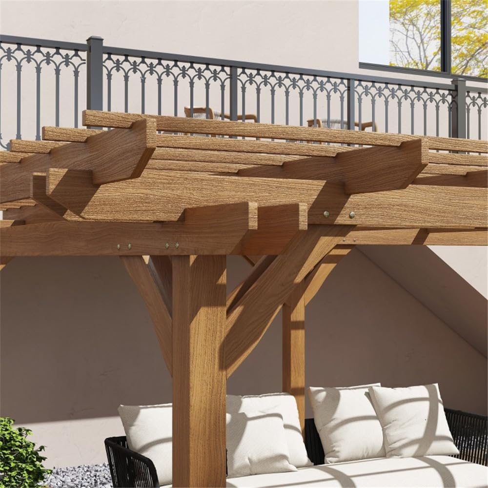 16 x 12 ft Wood Pergola Quality Solid Wood Gazebo Pavilion for Backyard Deck Patio Outdoor Large Pergola Grape Trellis Grill Gazebo, Strong Sturcture,Snow and Wind Supported (Brown)