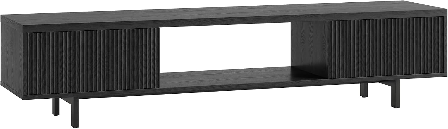 Henn&Hart Fluted TV Stand for TVs up to 78' with 2 Ribbed Side Storage Cabinets and Open Center Storage for Living Room, Family Room, or Office, Natural Black