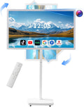 32 Inch Smart Portable TV on Wheels,FHD Touch-Screen-Monitor,Wireless RollableTV, 8G RAM,128G Storage,Built-in 6-8H Battery,Android 14,Full Swivel Rotation,Remote Control (White)