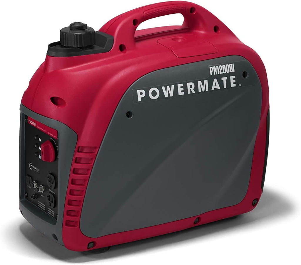 Powermate PM2000i 2,000-Watt Gas-Powered Portable Inverter Generator - Quiet Performance - Ideal for Home, Camping, RV and Outdoor Activites - Reliable Power for Emergencies and Recreation - Red/Black