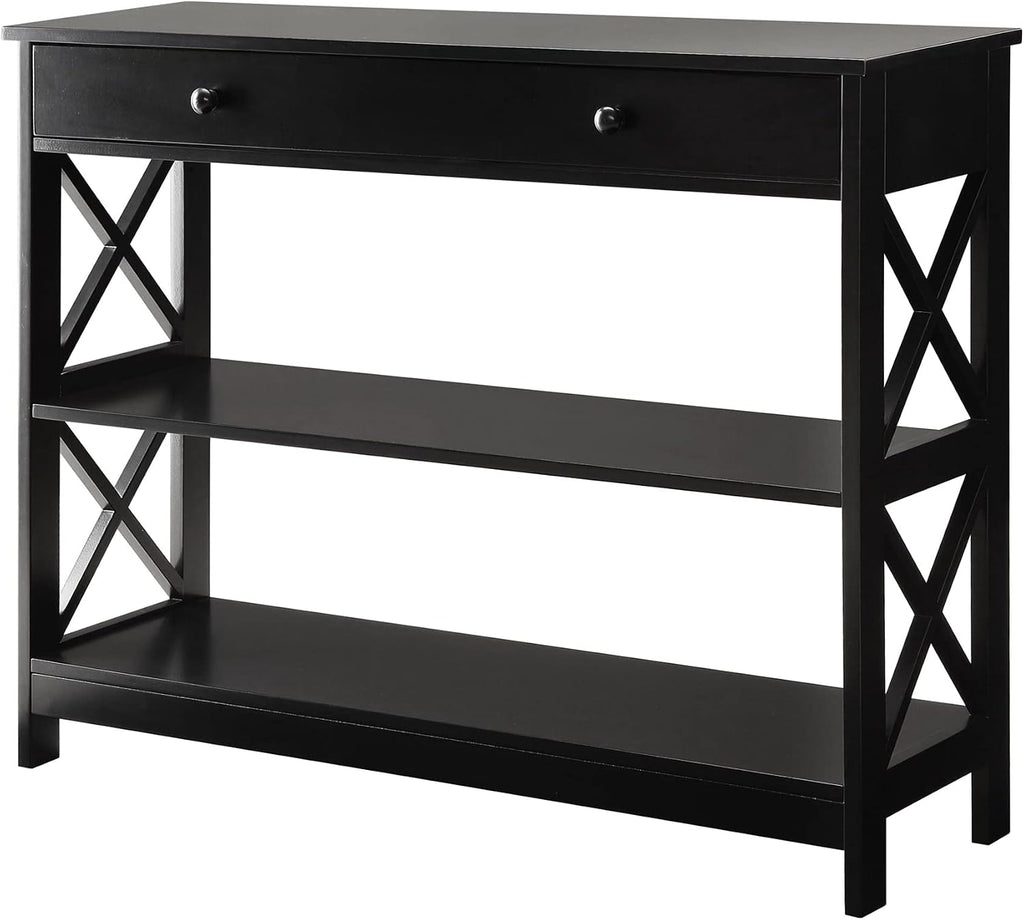 Convenience Concepts Oxford 1-Drawer Console Table 39.5' - Farmhouse Sofa Display with Storage Shelf For Living, Family, & Dining Room, Modern Entryway Hall Table for Kitchen, Bedroom, Black