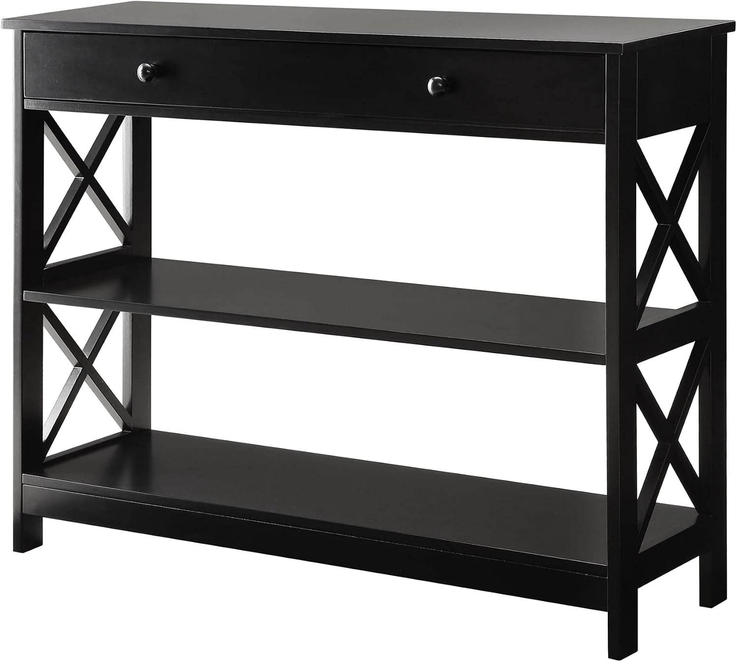 Convenience Concepts Oxford 1-Drawer Console Table 39.5' - Farmhouse Sofa Display with Storage Shelf For Living, Family, & Dining Room, Modern Entryway Hall Table for Kitchen, Bedroom, Black