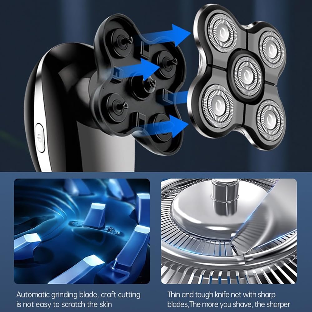 Head Shaver for Men, 5 in 1 Electric Shaver for Men Beard Hair Trimmer Bald Head Razor 5D Floating Electric Nose Hair Trimmer LCD Display