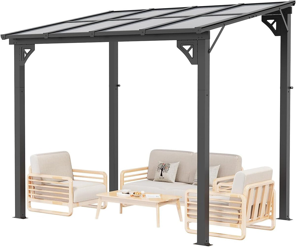 8' x 10' Outdoor Gazebo Pergola with Sloped Roof, Heavy Duty Wall-Mounted Awnings for Patio, Deck, and Backyard