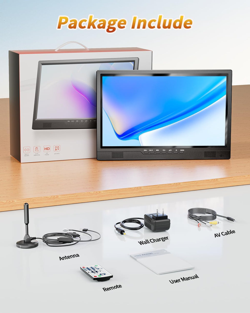 NORTHING 19 Inch Portable TV for Indoor Outdoor,Full HD 1080P Portable TV for Camping, 8000mAH Built-in Power Operated TV, Antenna/HDMI/USB/AV Input, Small T V for Kitchen Patio Camping RV Boat Car