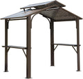 8×5FT Hardtop Grill Gazebo: Galvanized Steel Double Roof BBQ Shelter with Side Shelves - Permanent Outdoor Canopy for Patio Deck & Backyard Cooking Areas