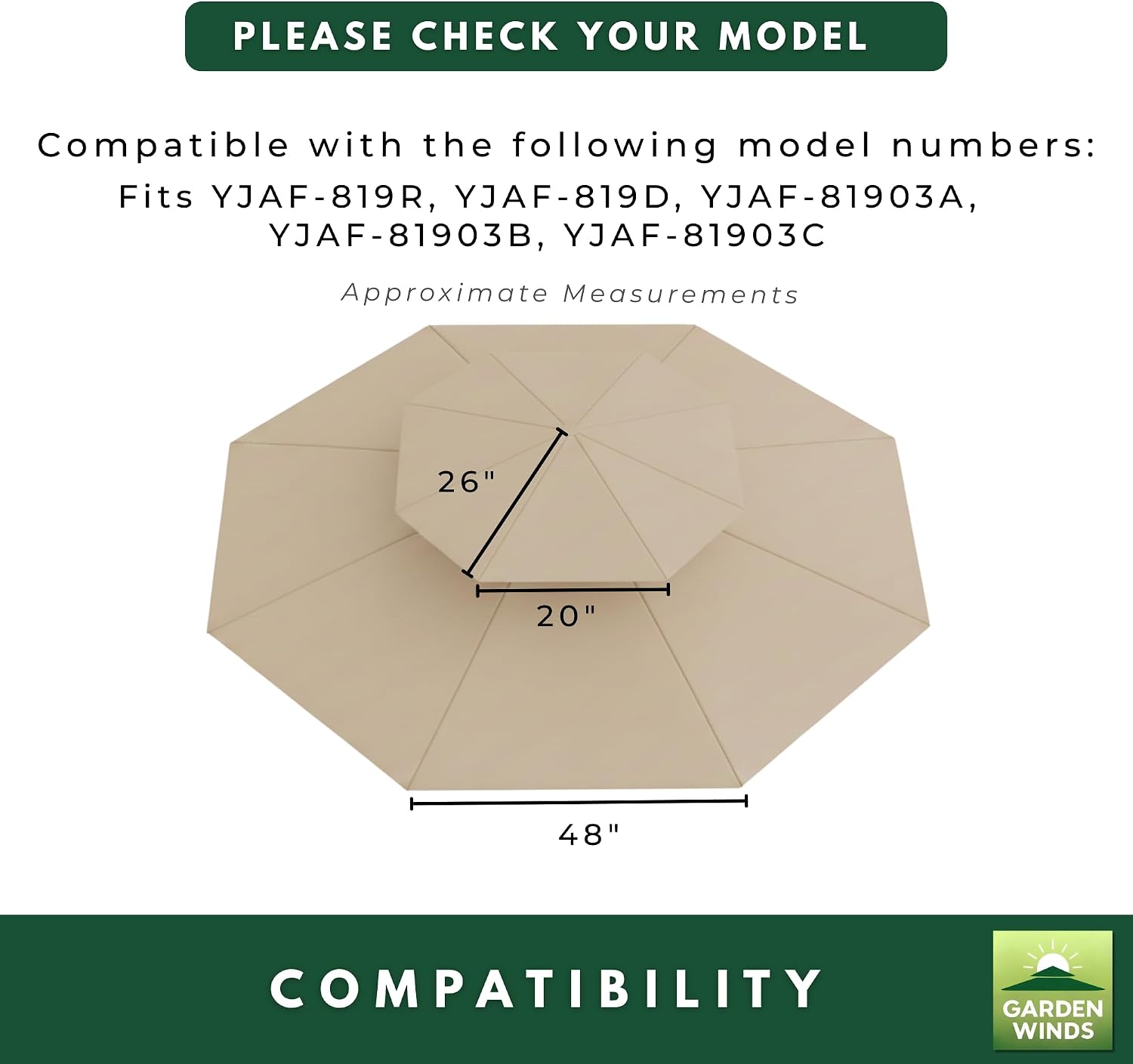 Garden Winds Reinforced RipLock 350 Replacement Canopy Top Cover Compatible with Garden Treasures 11' Offset Umbrella Models YJAF-819R, YJAF-819D, YJAF-81903A, YJAF-81903B, YJAF-81903C - Cinnabar