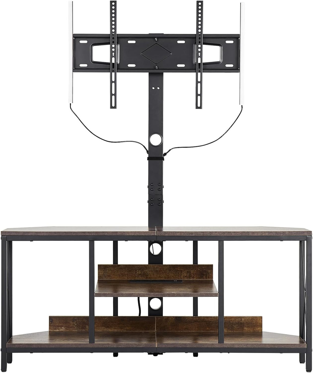 VEVOR 45' TV Stand with Mount for up to 75 in TVs, Entertainment Center with Power Outlet & LED Lights, Height Adjustable TV Console with Mount with 3 Tiers Storage Cabinets for Bedroom, Living Room