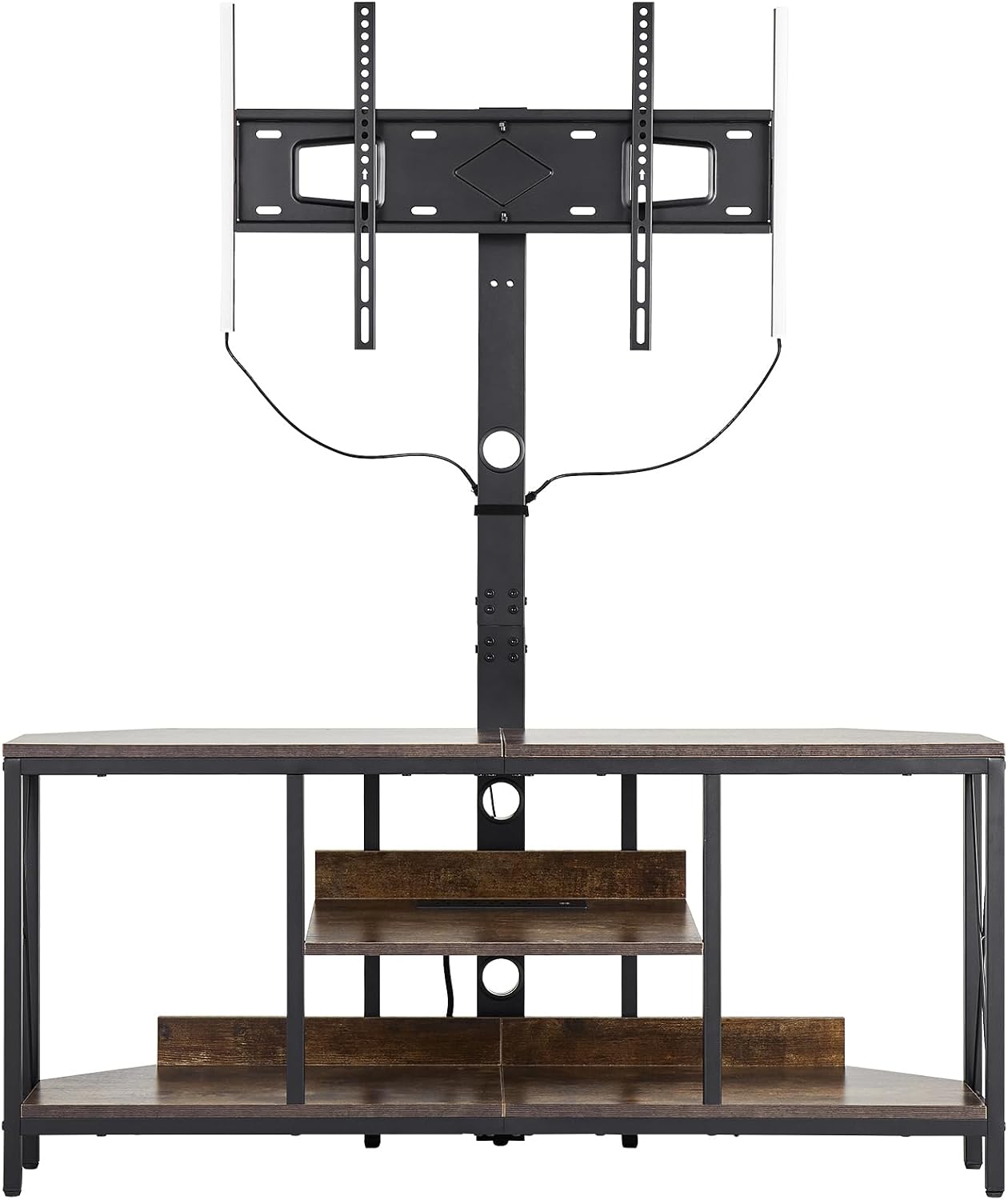 VEVOR 45' TV Stand with Mount for up to 75 in TVs, Entertainment Center with Power Outlet & LED Lights, Height Adjustable TV Console with Mount with 3 Tiers Storage Cabinets for Bedroom, Living Room