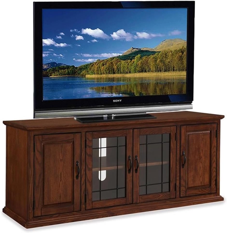 Leick Home 80360 Leaded Glass TV Stand For 65' TV's, Burnished Oak