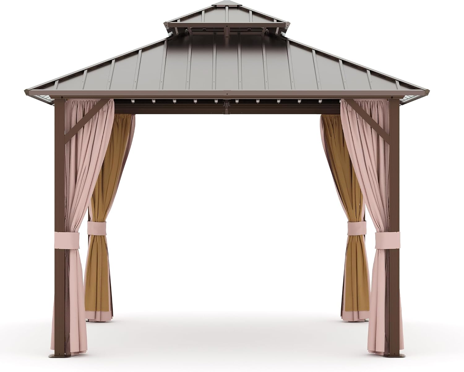 Joyside 10' X 10' Double-Tier Hardtop Gazebo, Aluminum Metal Gazebo with Iron Material Roof, Curtain and Netting, Permanent Gazebo Pavilion for Patio, Backyard, Deck, Lawn
