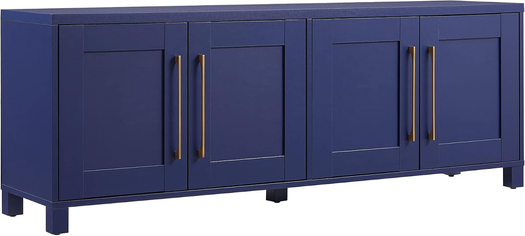 Henn&Hart TV Stand for TVs up to 75' with 2 Concealed Storage Cabinets with an Adjustable Shelf for Living Room, Family Room, or Office, Navy