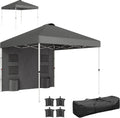 Outsunny 10' x 10' Pop Up Canopy Tent with Sidewall, UPF50+ Instant Sun Shelter with Storage Pockets, Vented Roof for Parties, Height Adjustable, Carry Bag, Sand Bags for Outdoor Patio, Dark Gray