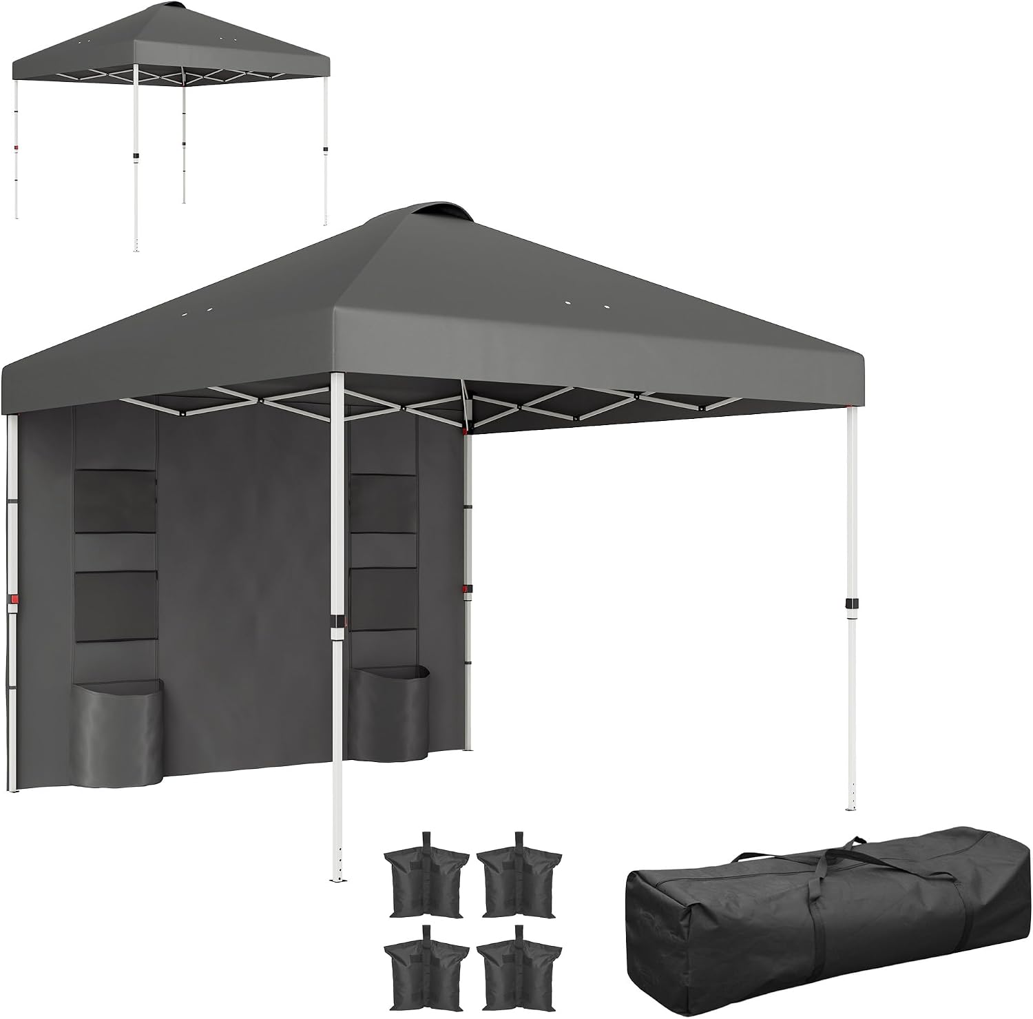 Outsunny 10' x 10' Pop Up Canopy Tent with Sidewall, UPF50+ Instant Sun Shelter with Storage Pockets, Vented Roof for Parties, Height Adjustable, Carry Bag, Sand Bags for Outdoor Patio, Dark Gray