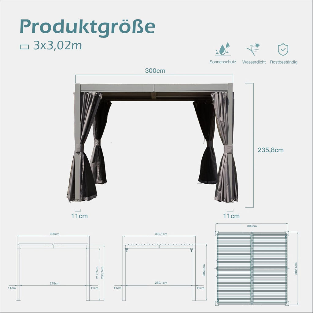 Domi 10'x10' Aluminum Louvered Pergola Outdoor Pergola with Adjustable Roof Sun Shade Gazebo with Gutter System for Backyard Garden Deck (Dark Grey)
