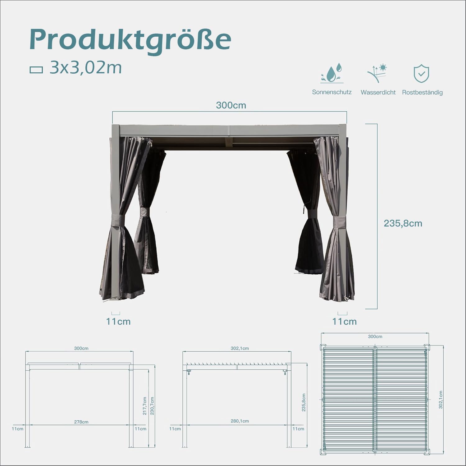 Domi 10'x10' Aluminum Louvered Pergola Outdoor Pergola with Adjustable Roof Sun Shade Gazebo with Gutter System for Backyard Garden Deck (Dark Grey)