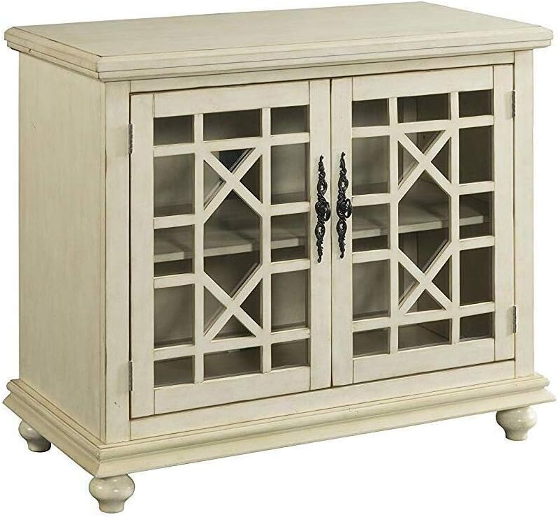 Martin Svensson Home Elegant Small Spaces Accent Cabinet with Glass Doors, Vintage Sideboard or Small TV Stand for Living Room or Entryway. Antique Cream White.