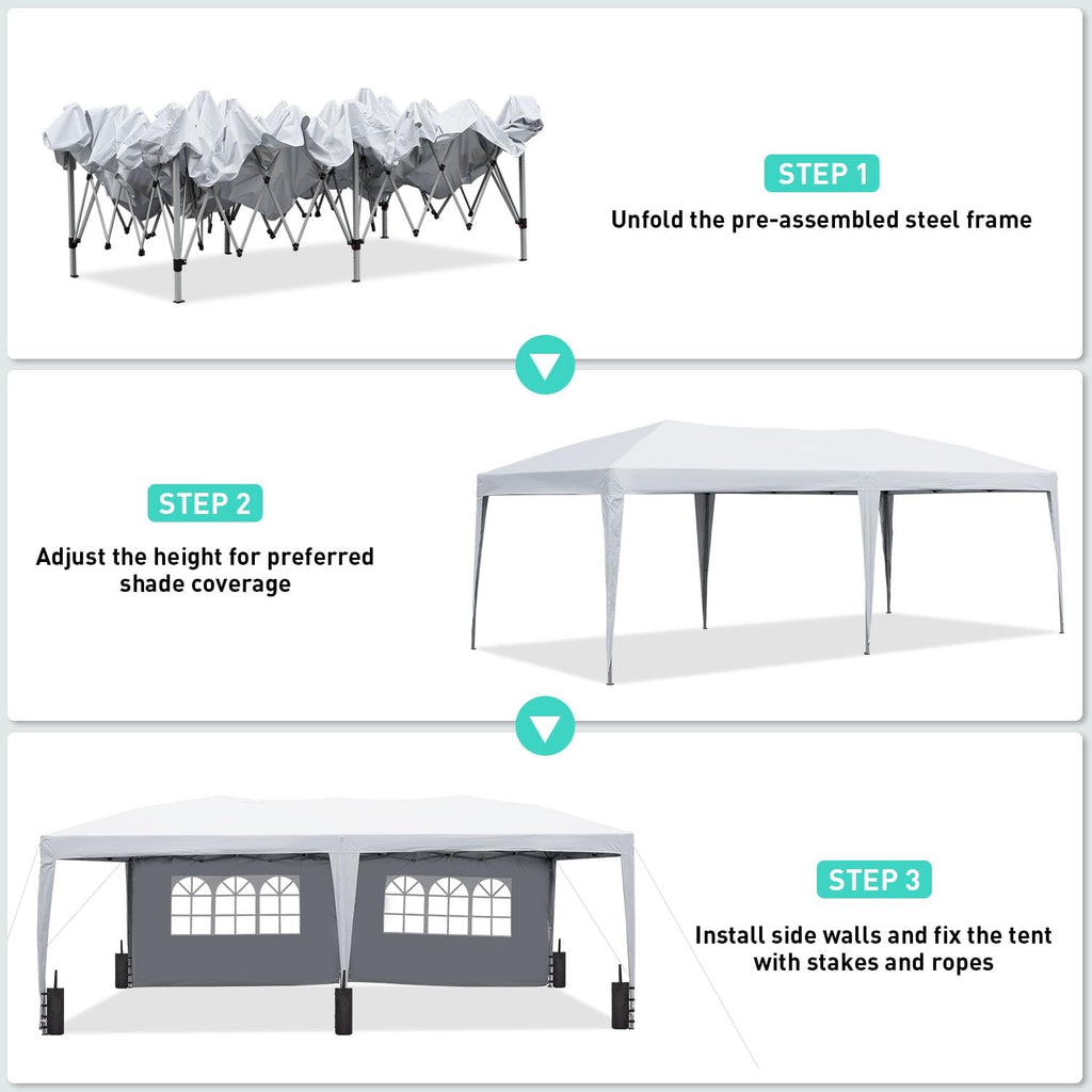 GDY 10x20 ft Instant Pop up Canopy, Party Tent Folding Heavy Duty Gazebos with Removable Sidewalls and Wheeled Bag.