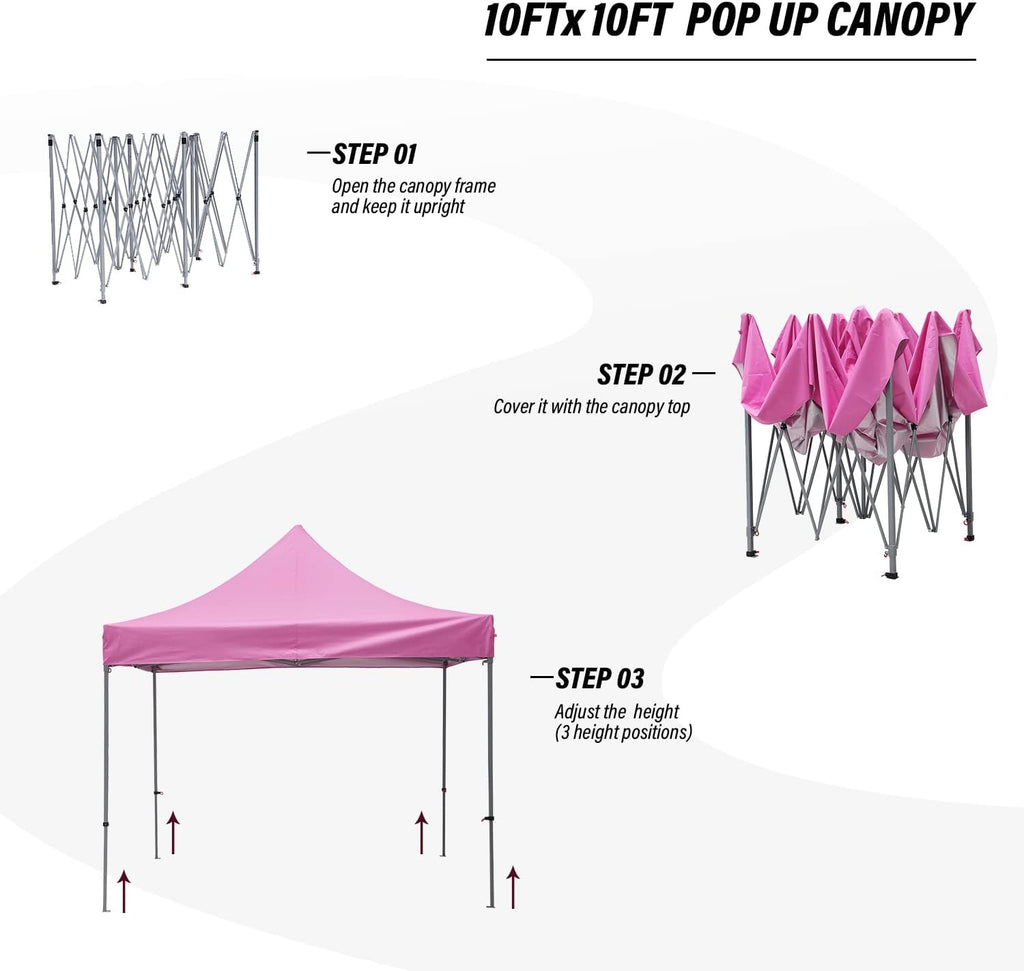 GDY 10x10 Ft Outdoor Pop Up Canopy Tent, Commercial Portable Instant Folding Gazebos Waterproof Canopies with Carrying Bag