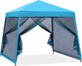 COOS BAY 10x10 Pop Up Canopy Tent with Screen Netting, Slant Leg Canopy with UPF 50+ UV Protection, 64 Sq Ft Shade, One Person Setup with Carry Bag, Light Blue