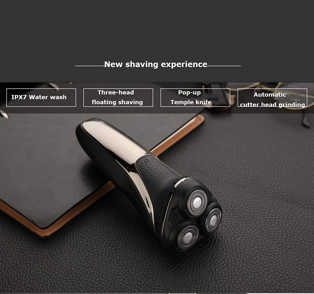 Rechargeable 100% Waterproof IPX7 Electric Shaver Wet & Dry Rotary Shavers for Men Electric Shaving Razors with Pop-up Trimmer (Color : Gold)
