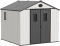 COOS BAY 8x8 Outdoor Storage Shed with Floor, Lockable Doors, All-Weather Resin Garden Tool Shed, White/Gray