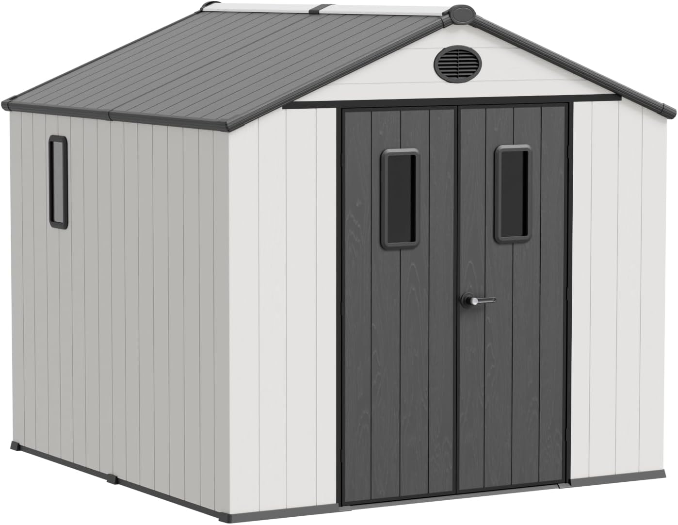 COOS BAY 8x8 Outdoor Storage Shed with Floor, Lockable Doors, All-Weather Resin Garden Tool Shed, White/Gray