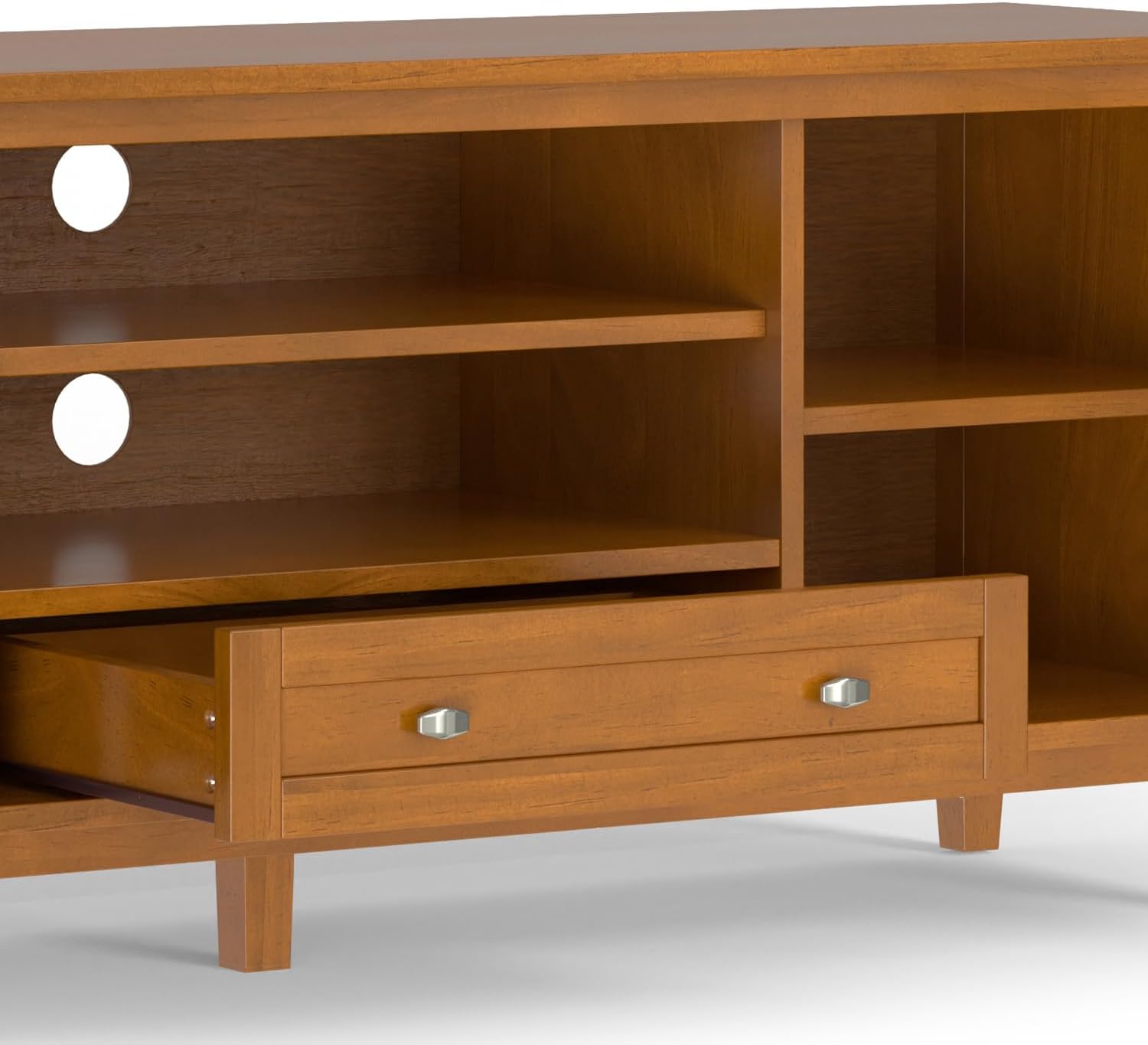 SIMPLIHOME Warm Shaker TV Stand - 60 inch Wide Solid Wood Media Console in Light Golden Brown, Transitional Entertainment Center for Living Room for TVs up to 65 Inches with Cable Management