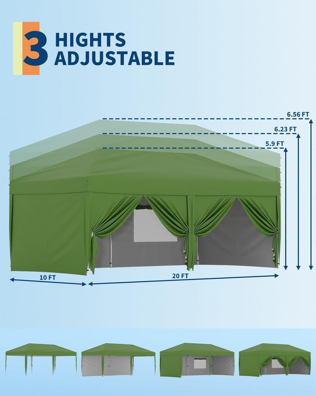 10X20 Ft Instant Pop-Up Canopy Tent-1-Push Setup Heavy Duty Portable Gazebo w/ 4 Weight Bags, Roller Bag & Full Accessory Kit | Waterproof Wind Resistant for Outdoor Events, Markets, Camping,Green