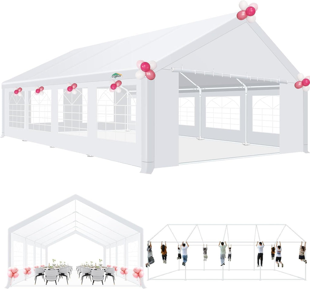 COBIZI 20x30 Party Tent Heavy Duty, Galvanized Wedding Tent, Event Shelter for Parties, Large Outdoor Gazebo with Removable Sidewall & Built-in Sandbag, Carpas para Fiestas, Waterproof, White