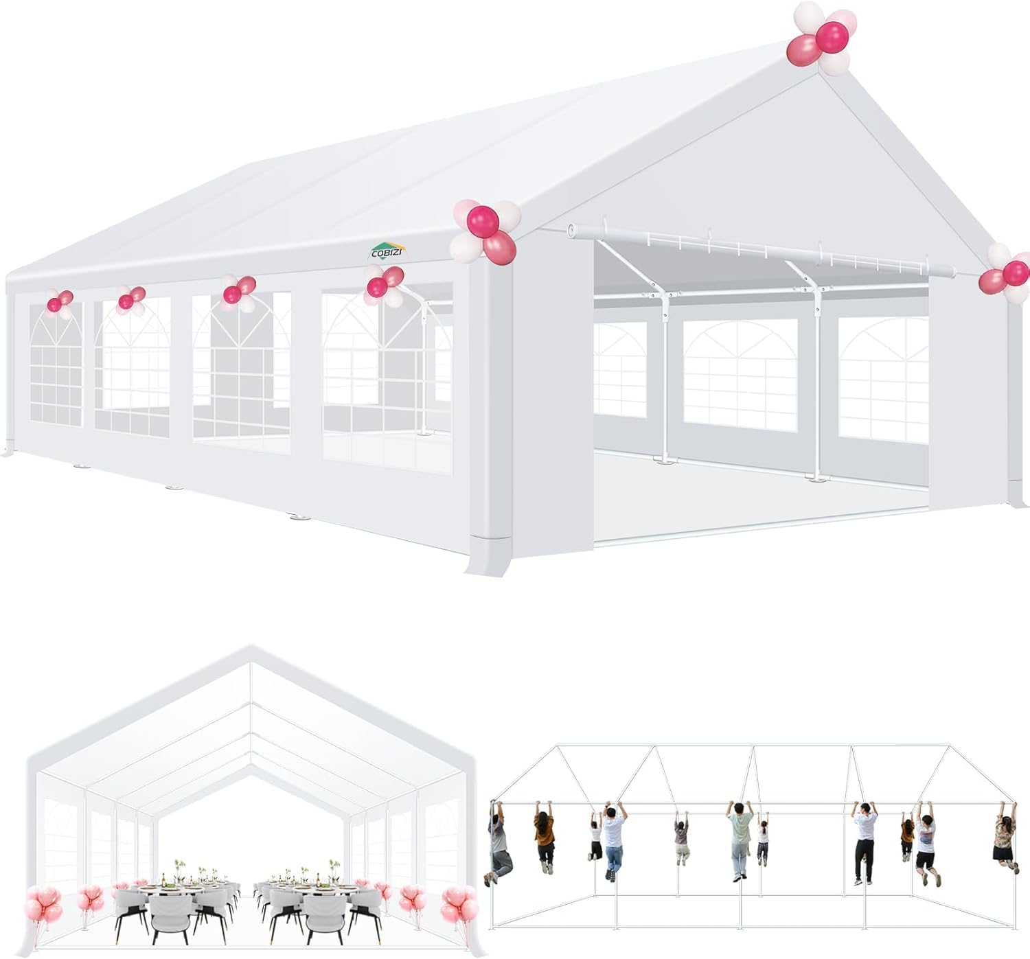 COBIZI 20x30 Party Tent Heavy Duty, Galvanized Wedding Tent, Event Shelter for Parties, Large Outdoor Gazebo with Removable Sidewall & Built-in Sandbag, Carpas para Fiestas, Waterproof, White