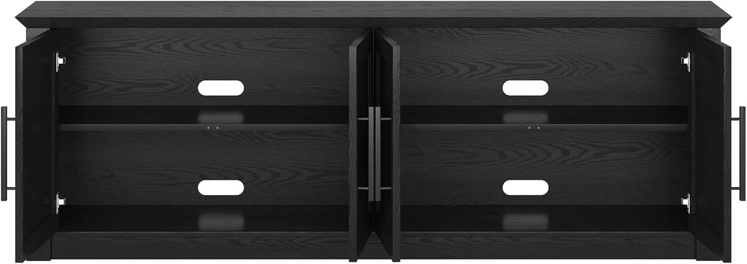Henn&Hart TV Stand for TVs up to 78' with 2 Conceal Storage Cabinets and Adjustable Shelves for Living Room, Family Room, or Office, Natural Black