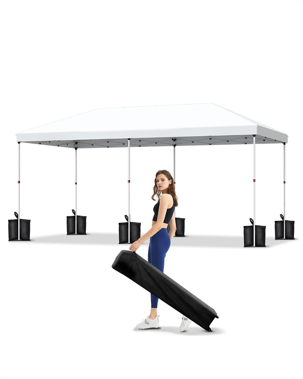 10x20 Pop Up Canopy Tent，Gazebos One-Button Instant Setup, Heavy-Duty 210D Oxford Fabric & Rust-Proof Frame - 3 Adjustable Heights, Roller Bag, 4 Sandbags - UV Protection for Beach, Party