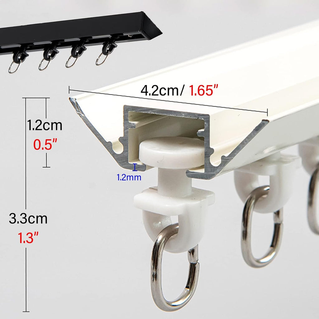 Thin Curtain Track, Black White, Metal Straight Ceiling Drapes Rail Rods for Hospital Gazebo Office Partition, V Shape Room Divider Ultra-Thin Slide Rails System(Black,10ft/3.1m/120in)